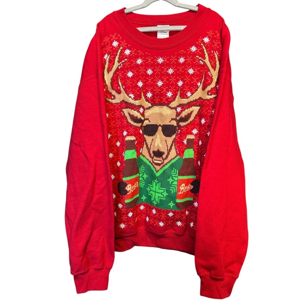 Gildan Reindeer Two‎ Beers Christmas Sweatshirt Cotton Blend Cozy Holiday Size L